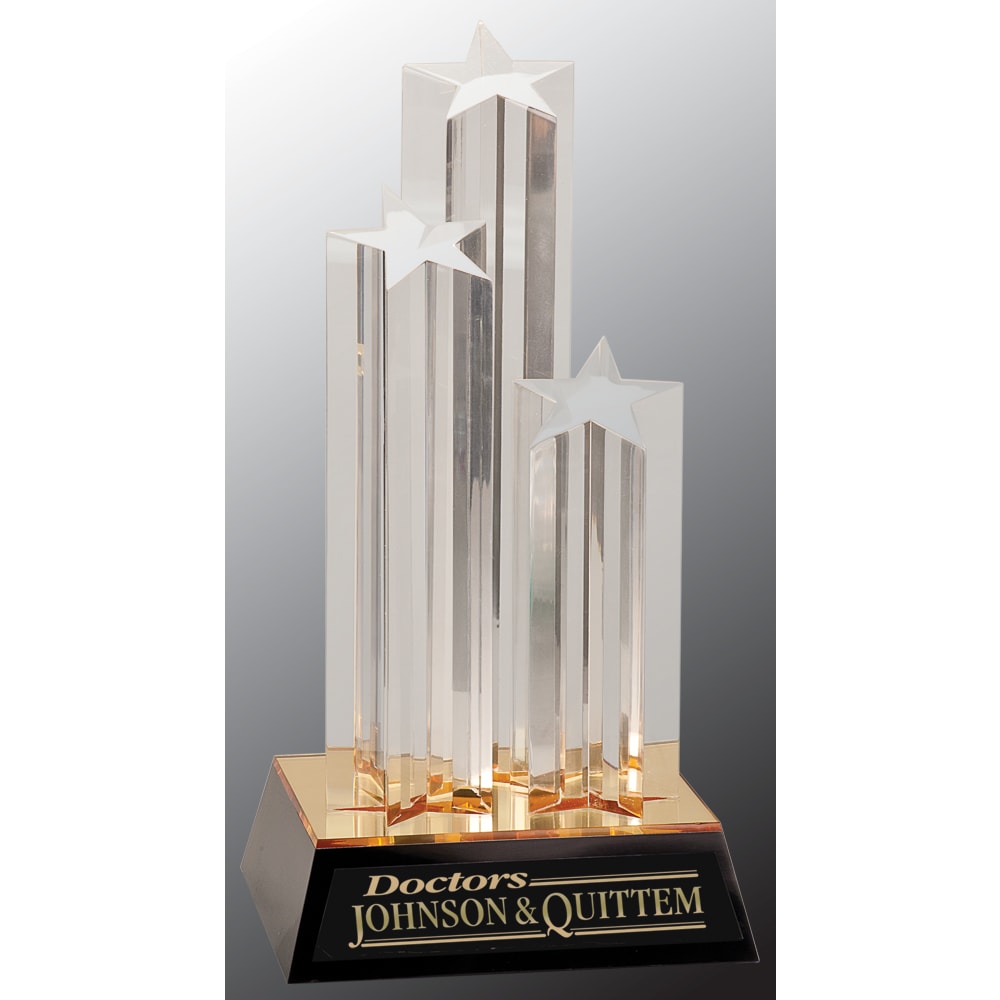 11.75" Clear Triple Star Column Acrylic with Gold/Black Base