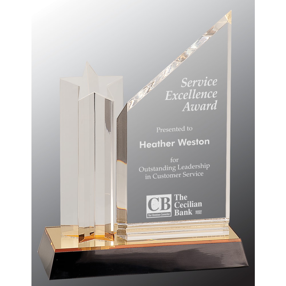 9" Clear Star Column Acrylic with Clear Plaque