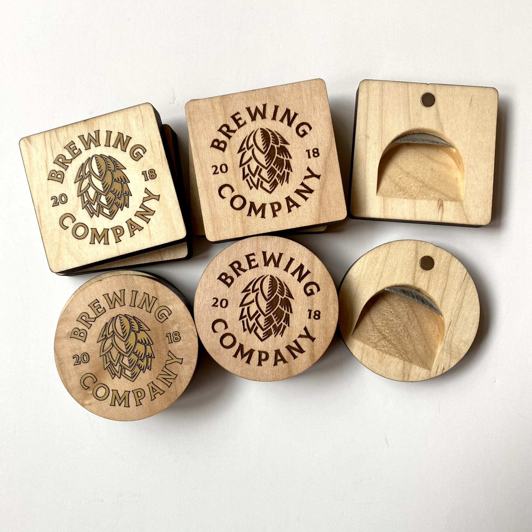 2.5" x 2.5" Wood Bottle Opener Magnets