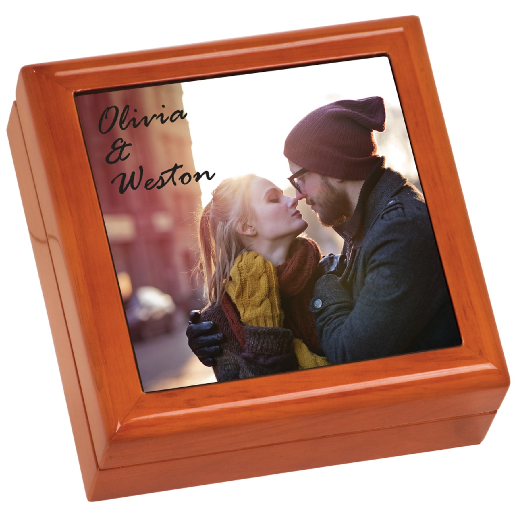 5.5" x 5.5" x 2.25" Wood Gift Box with Tile