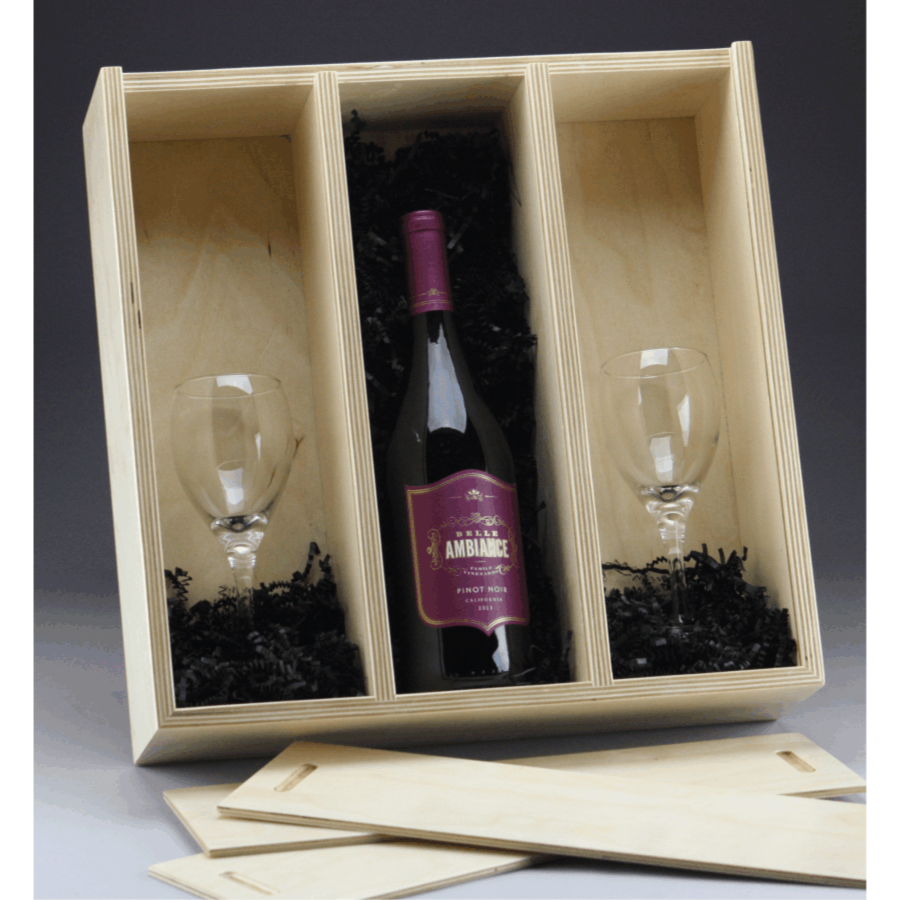 15.5" x 15.6" - Premium Birch Wood Triple Wine Box - Slide Top