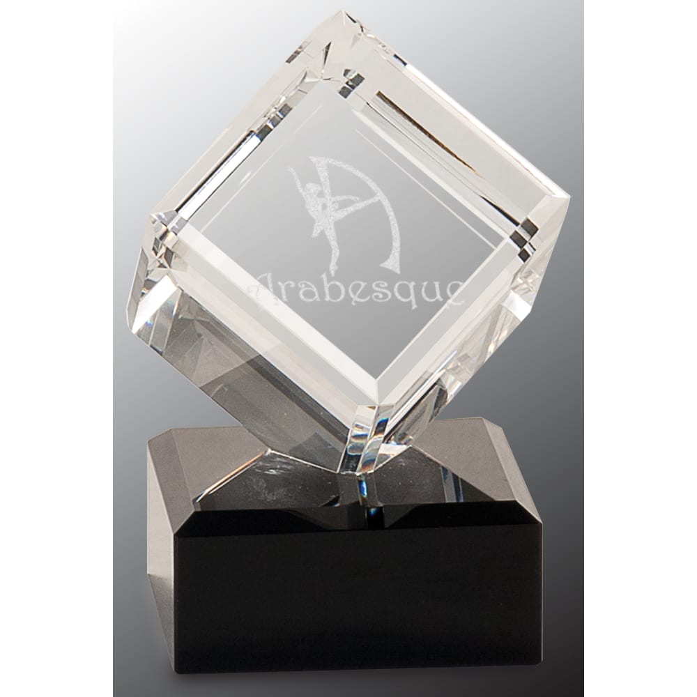 4.5" Clear Crystal Cube on Black Pedestal Base