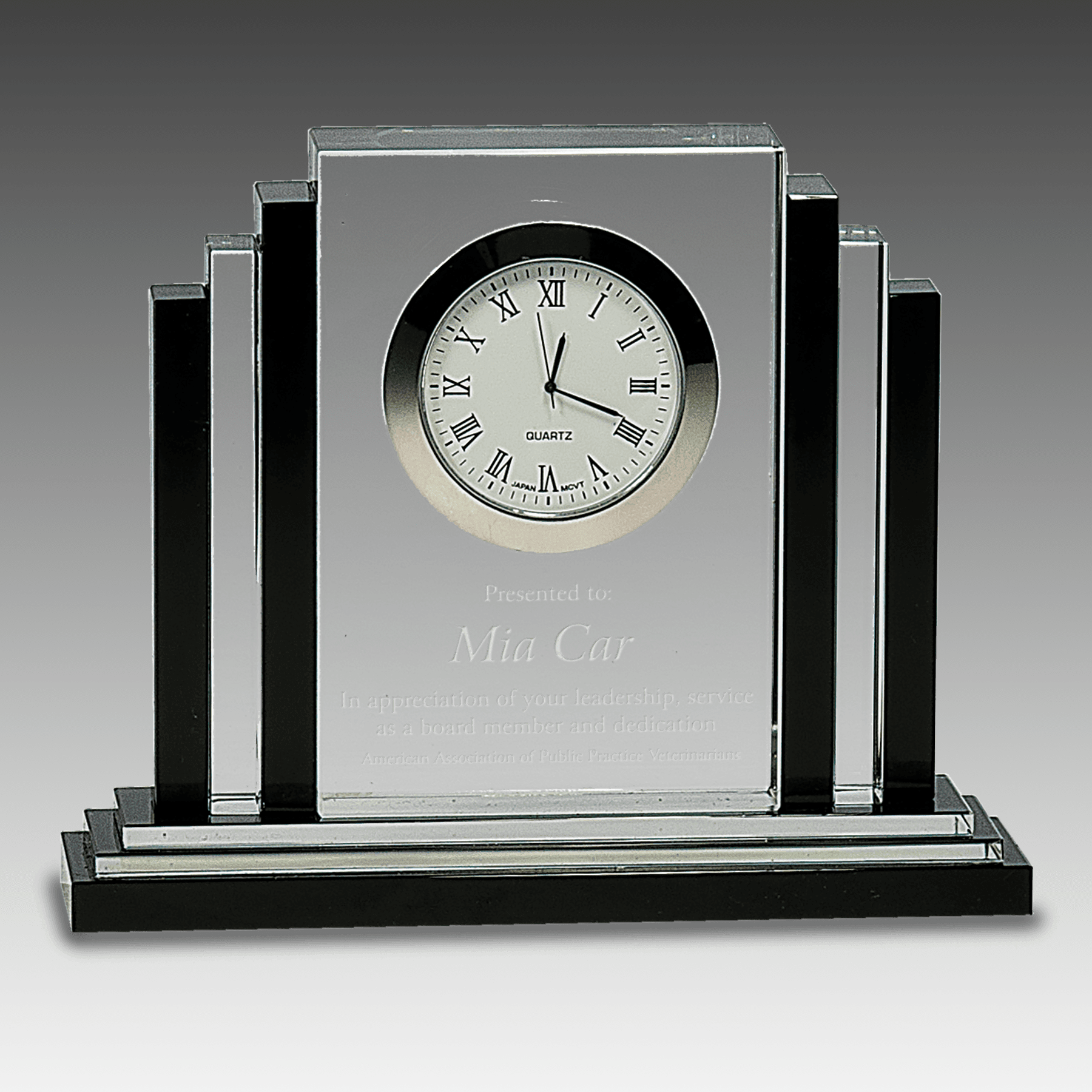 6" Clear Crystal with Clock and Black Crystal Trim