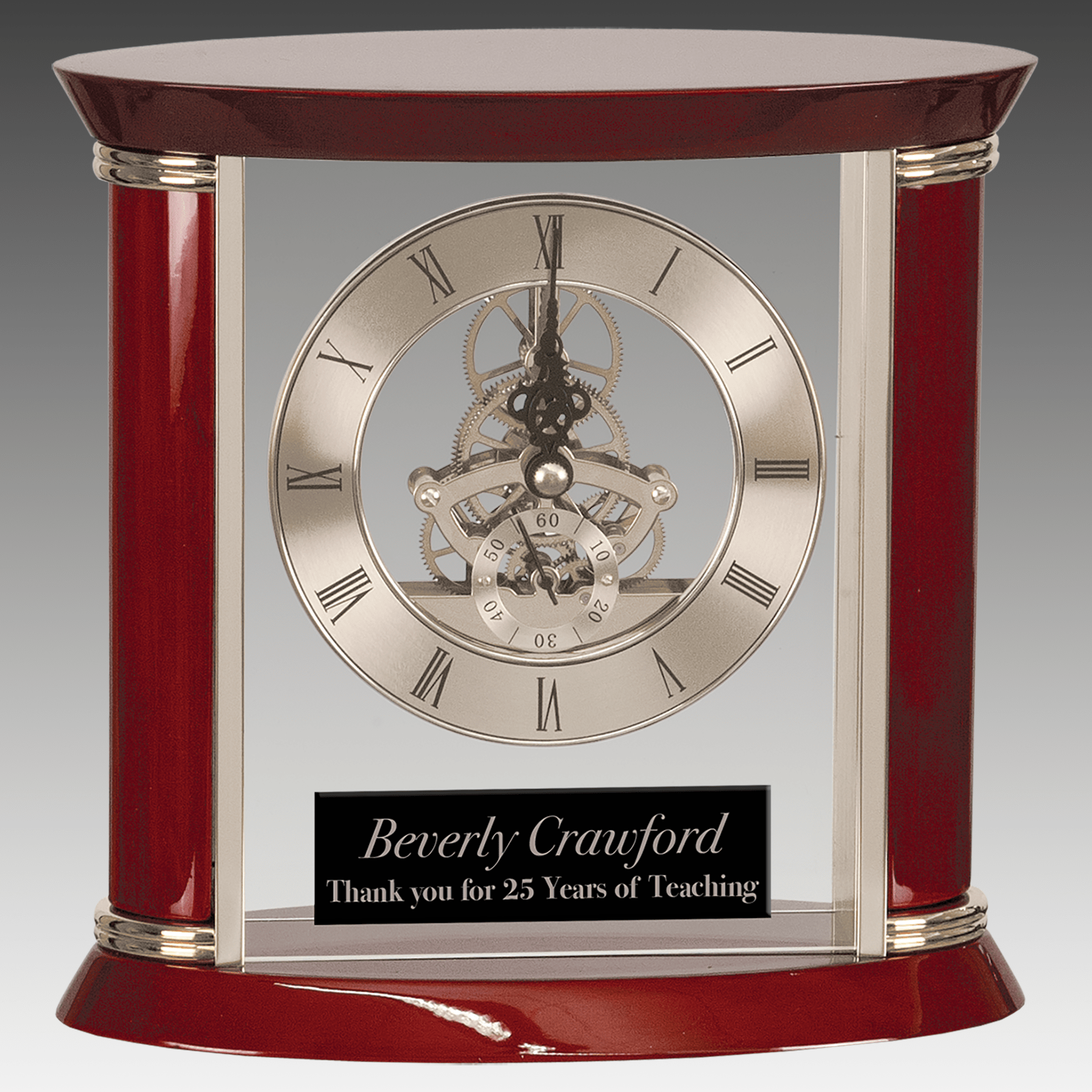 7.75" Executive Silver & Rosewood Piano Finish Clock