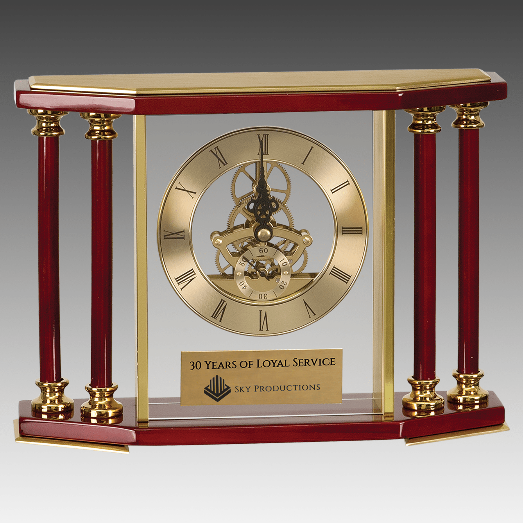 7.25" Executive 4-Pillar Gold & Rosewood Piano Finish Clock