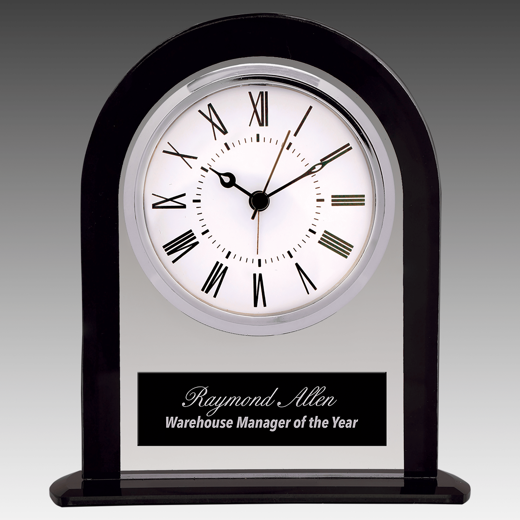 6.25" Black/Clear Glass Arch Clock