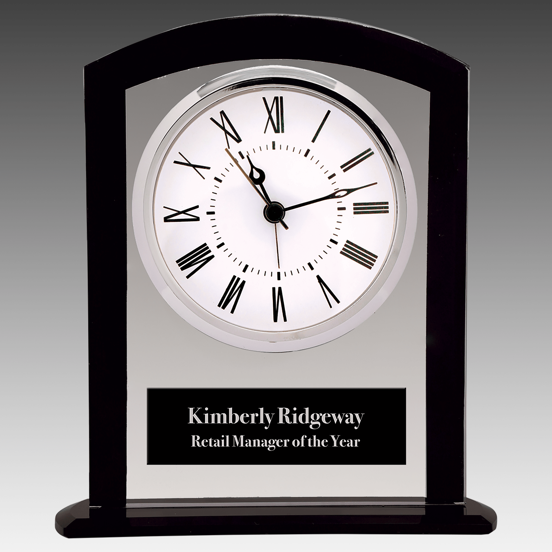 6.25" Black/Clear Glass Square Arch Clock