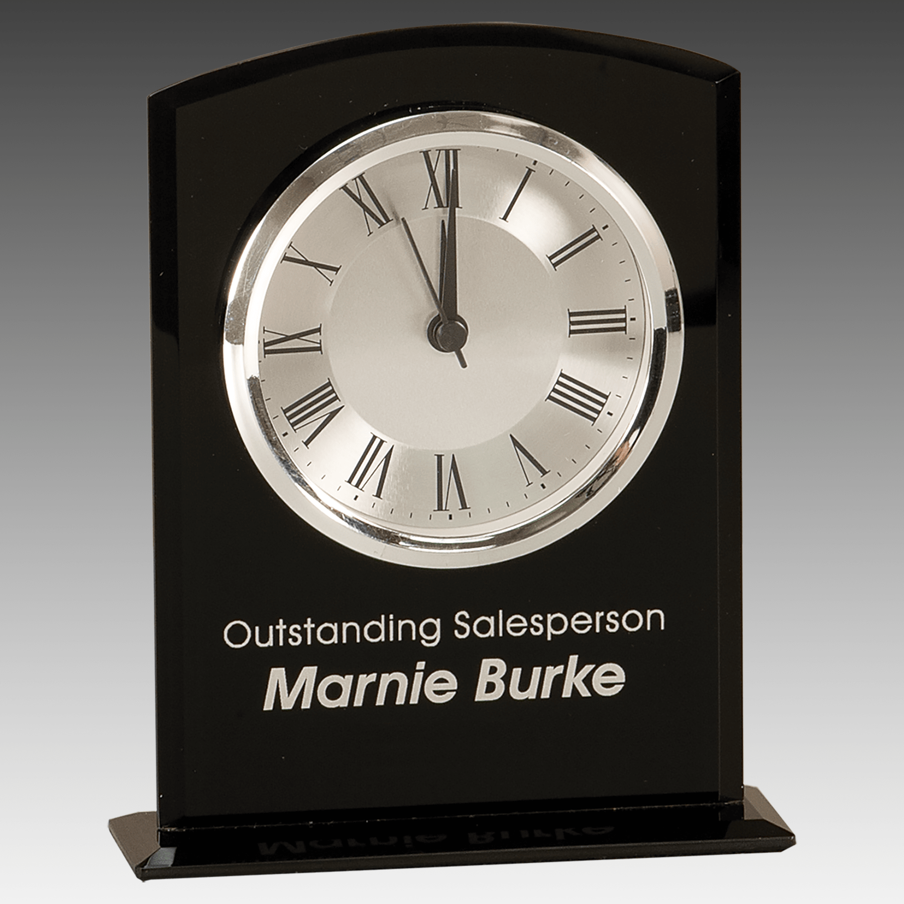 6.25" Black Glass Arch Clock with Base