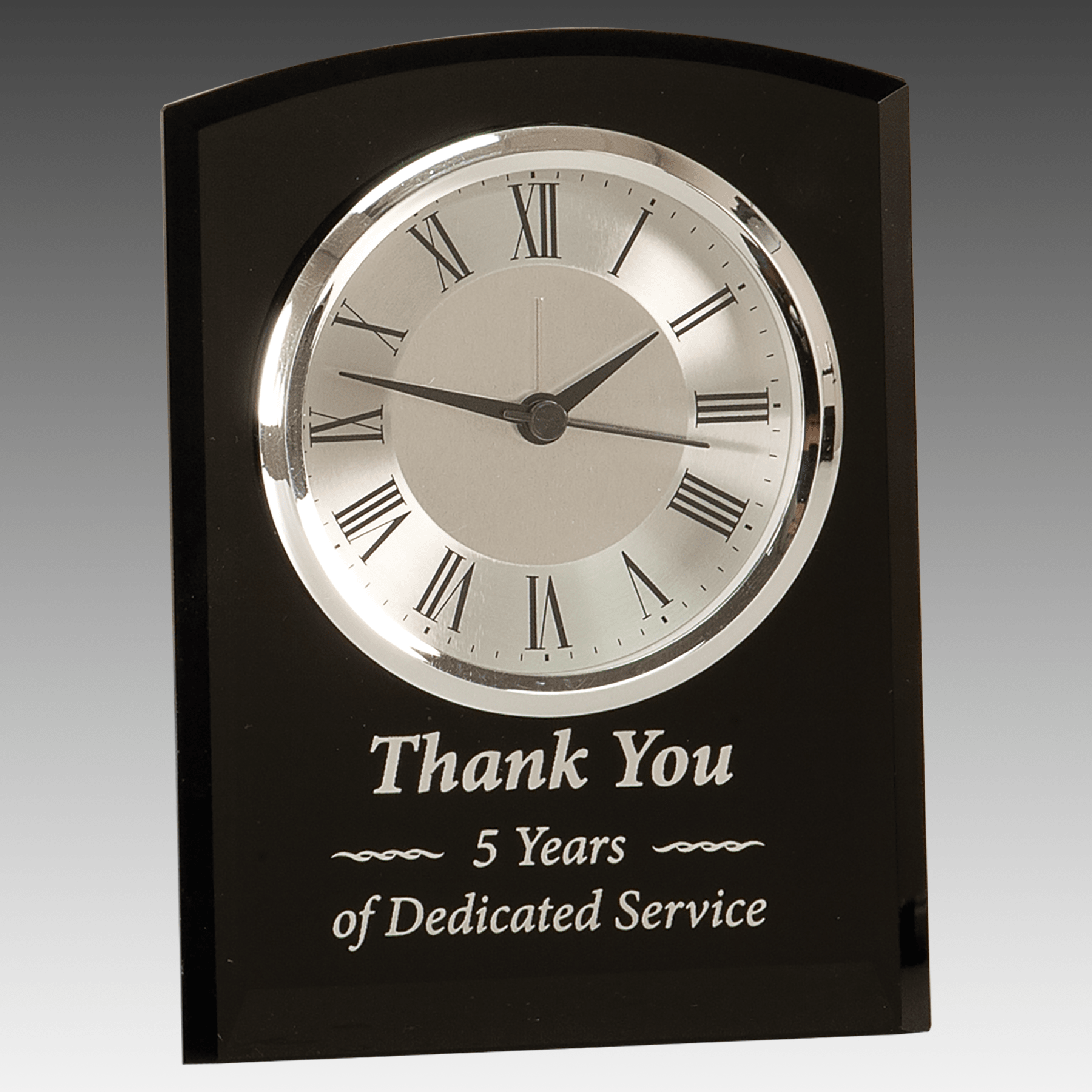 6" Black Glass Arch Clock, Self-Standing