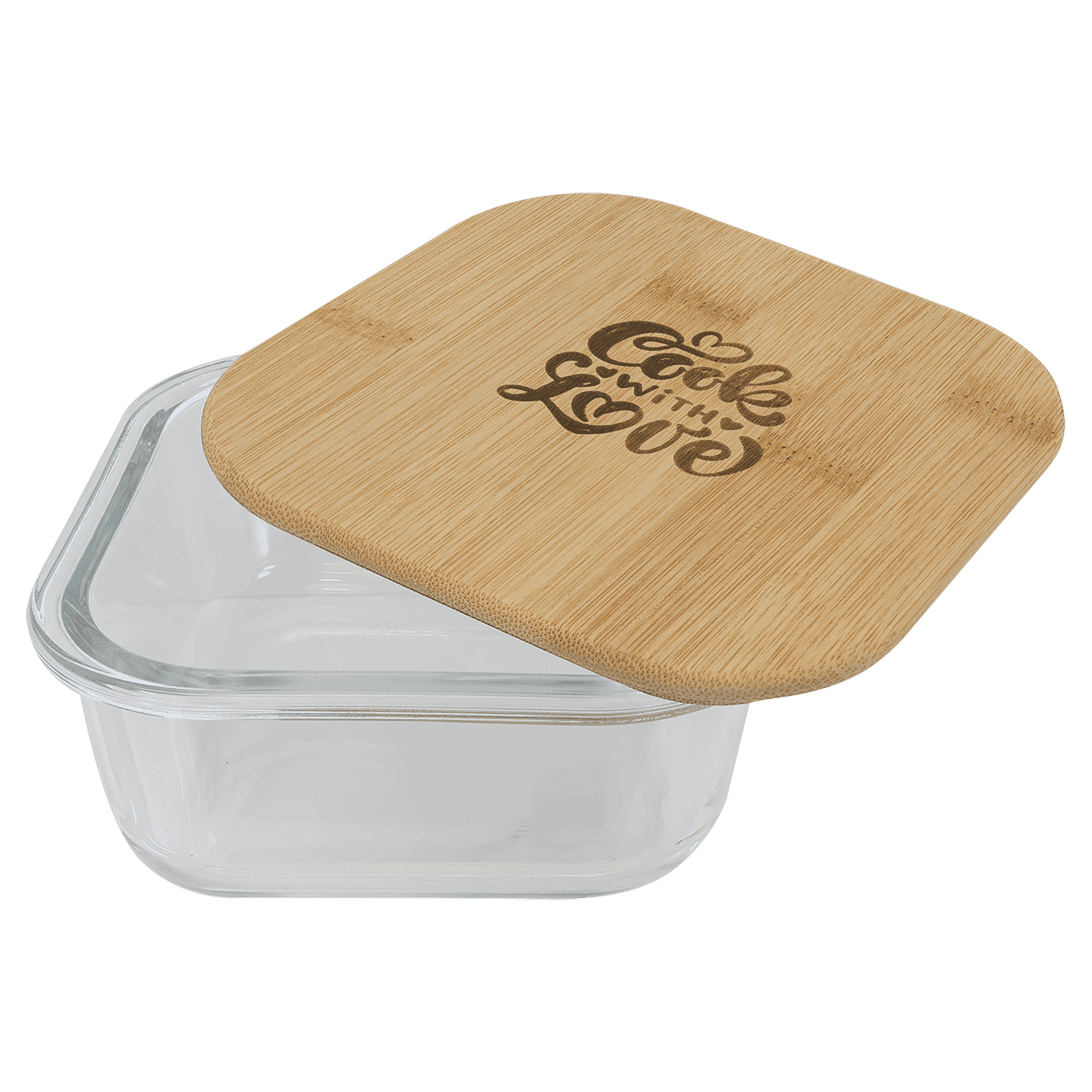 18 oz. Square Glass Container with Bamboo Lid