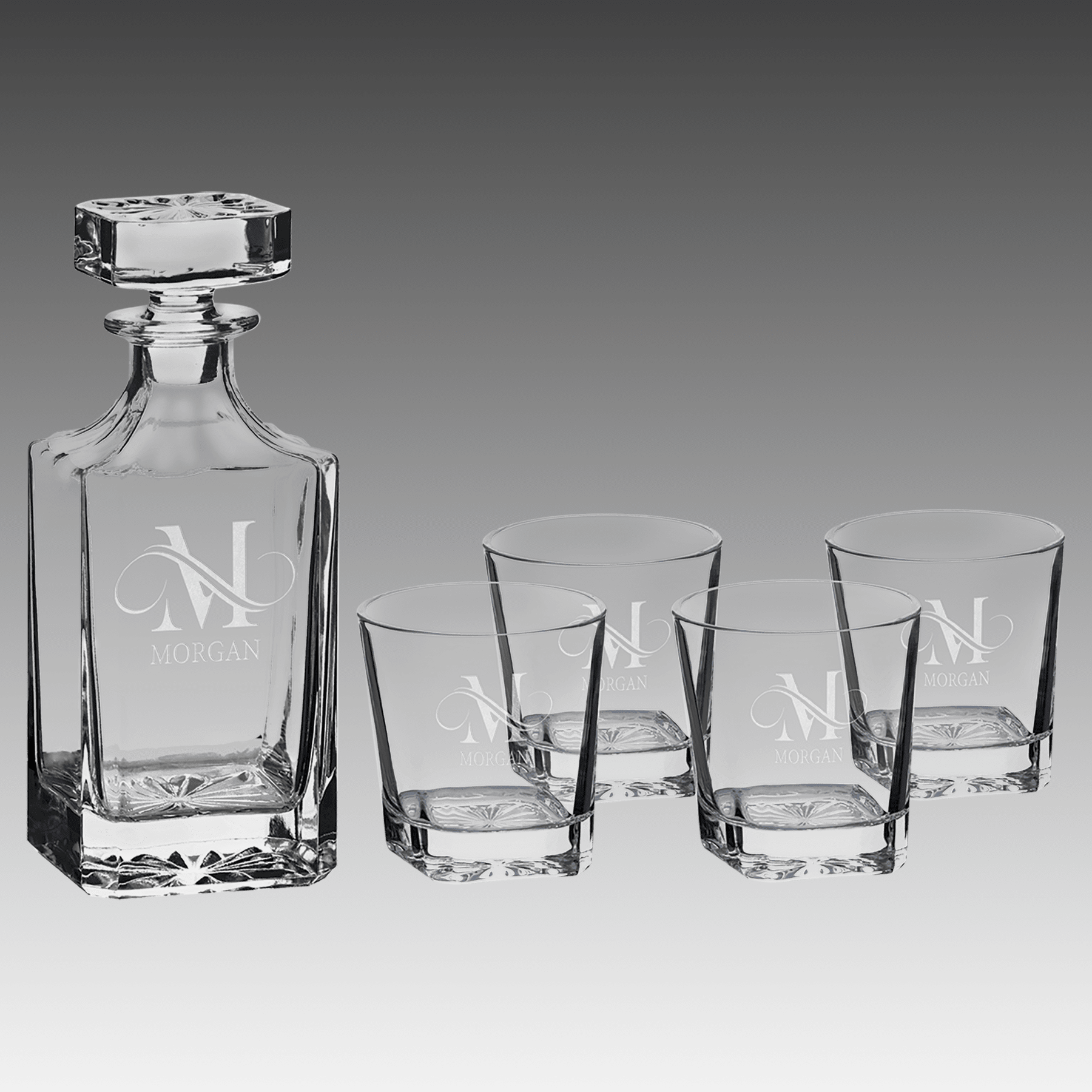 750ml Square Glass Decanter Set w/ Four 11 oz. Glasses