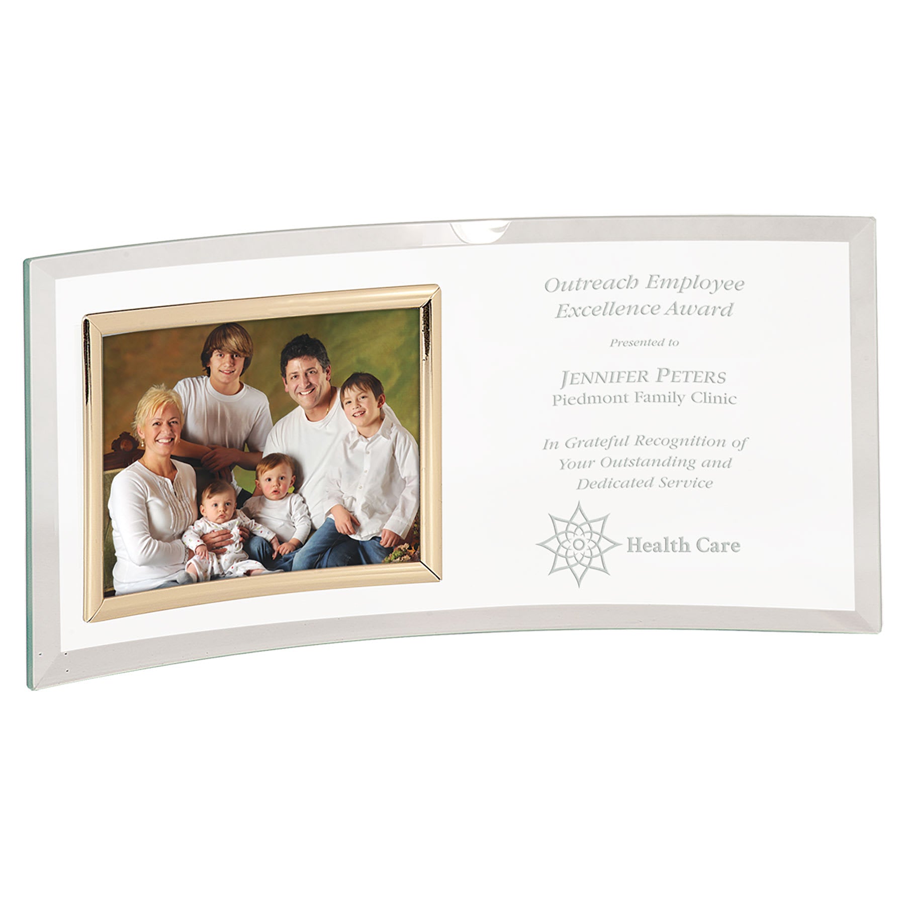 12" x 5.5" Jade Glass Crescent with 5" x 3.5" Picture Frame