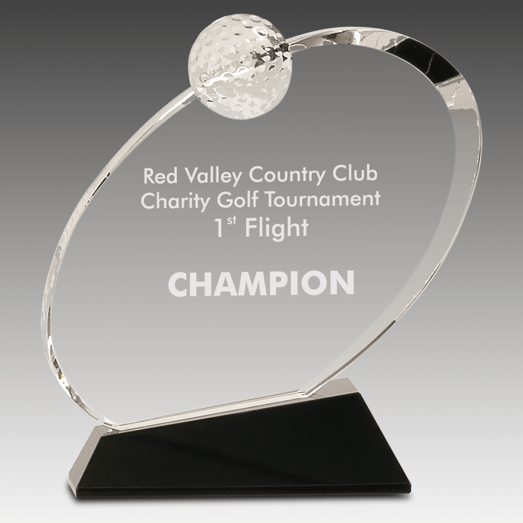 7.25" Clear Crystal Oblong Golf Award on Black Crystal Base