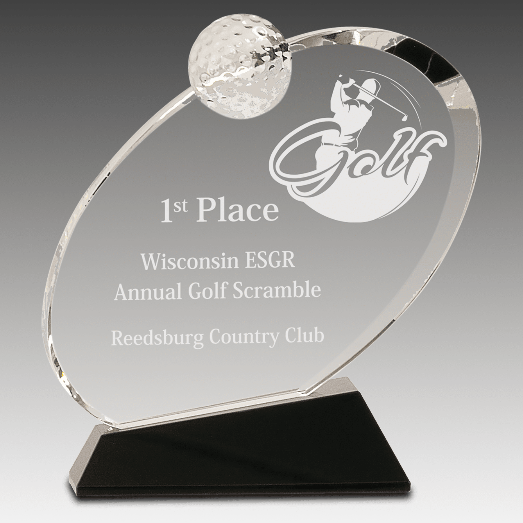 6.5" Clear Crystal Oblong Golf Award on Black Crystal Base