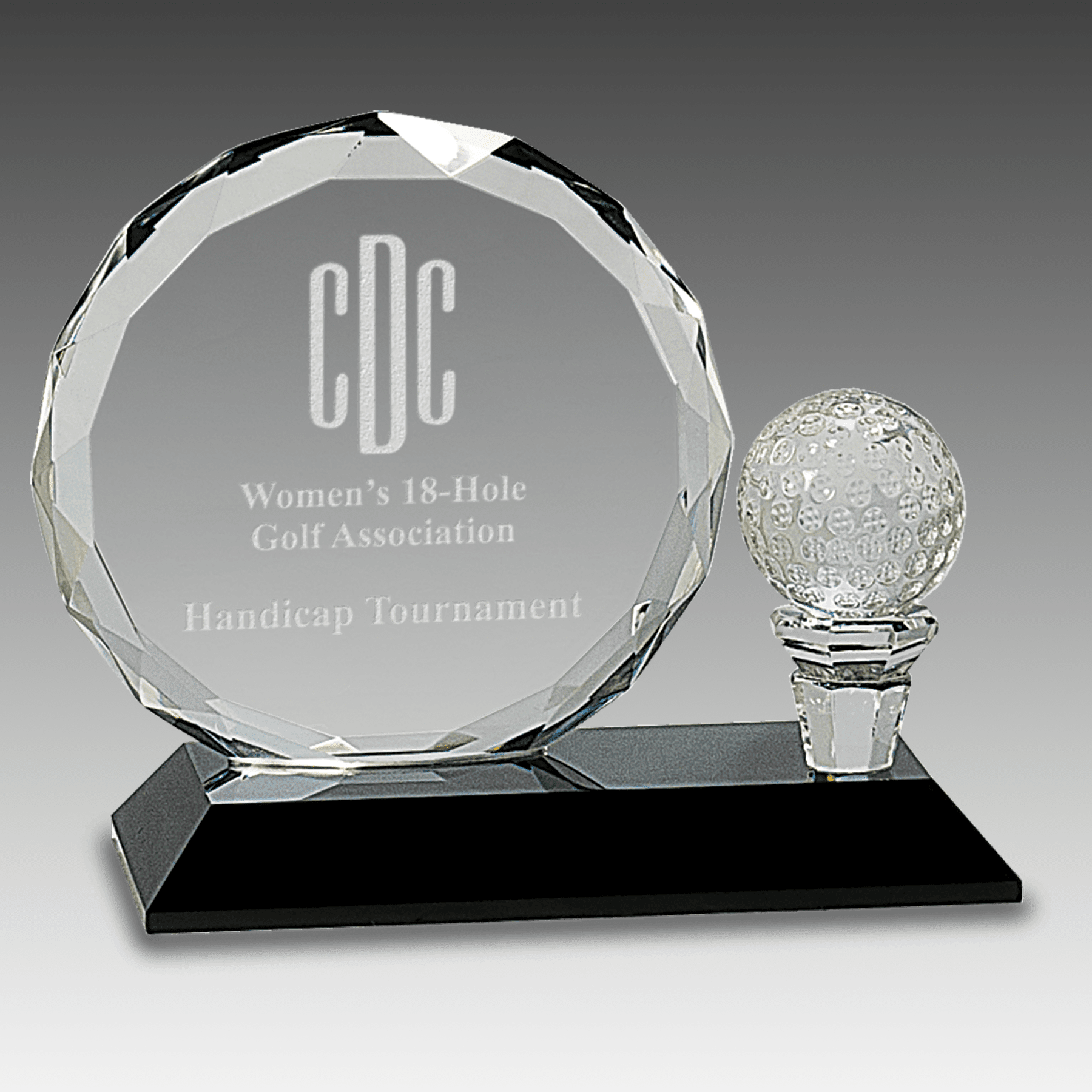 5.5" Round Facet Crystal w/Golf Ball on Black Pedestal Base