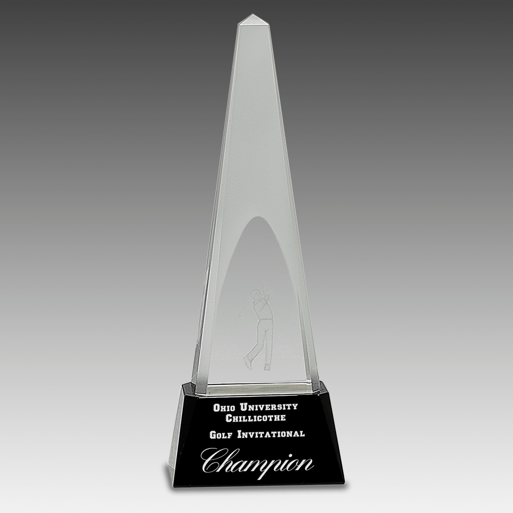 10.25" Clear Crystal 3D Golf Spire on Black Pedestal Base