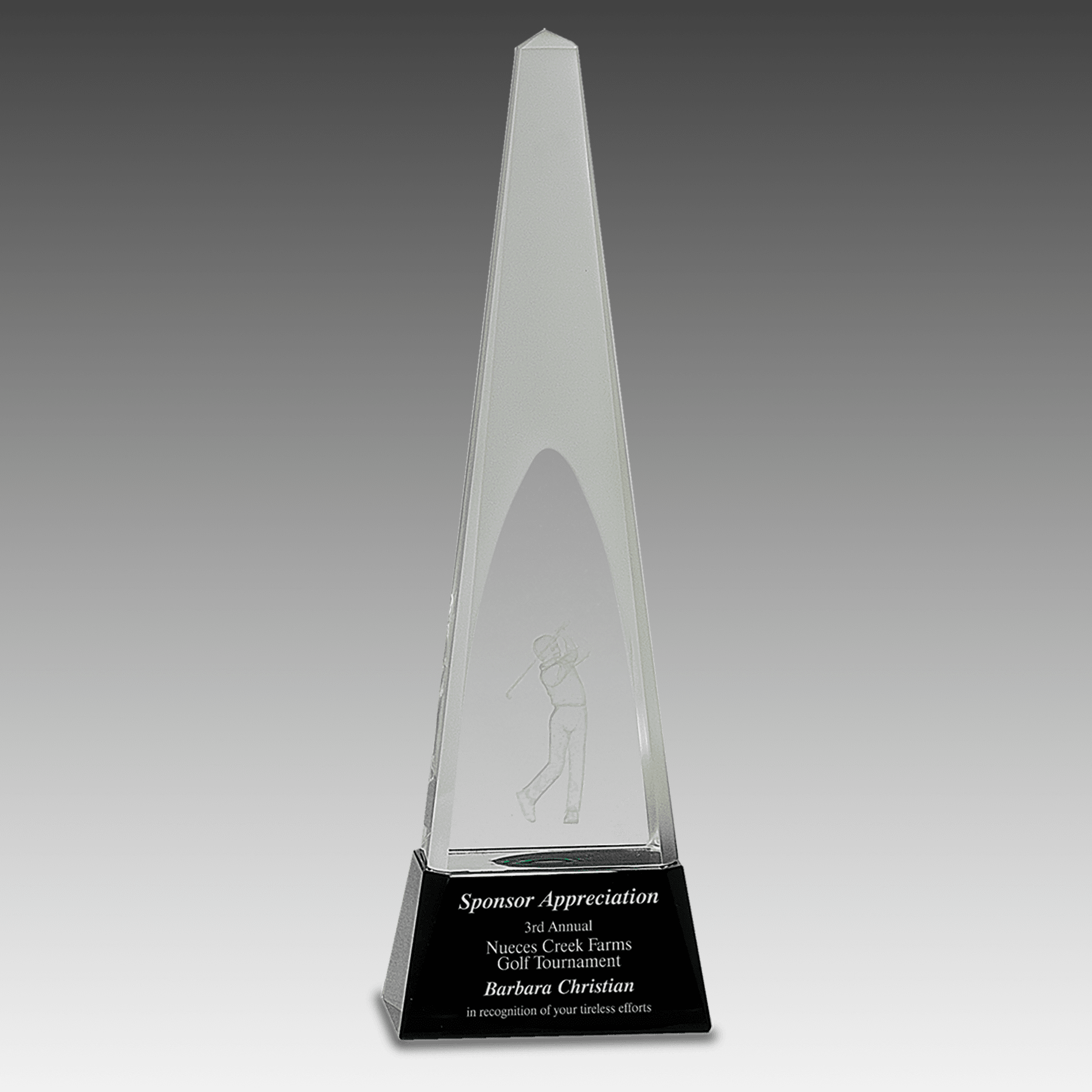 11.5" Clear Crystal 3D Golf Spire on Black Pedestal Base