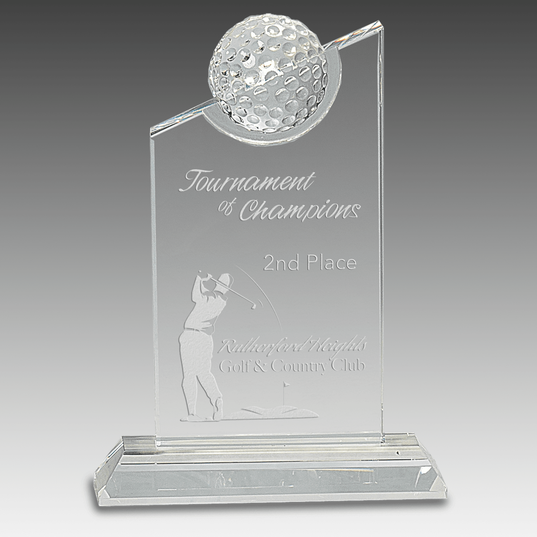 7.25" Clear Crystal w/Inset Crystal Golf Ball on Clear Base