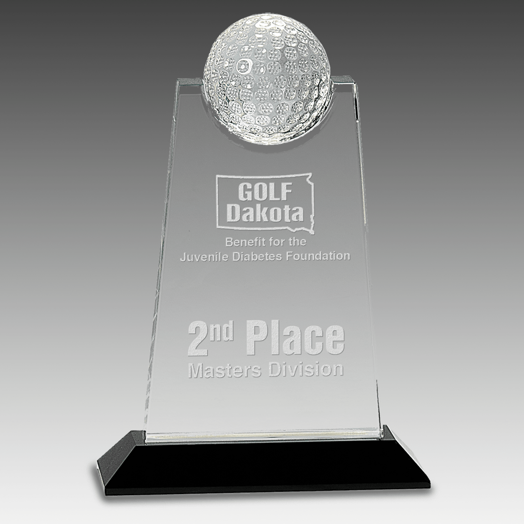 9" Clear Crystal Tablet w/Inset Golf Ball on Black Base