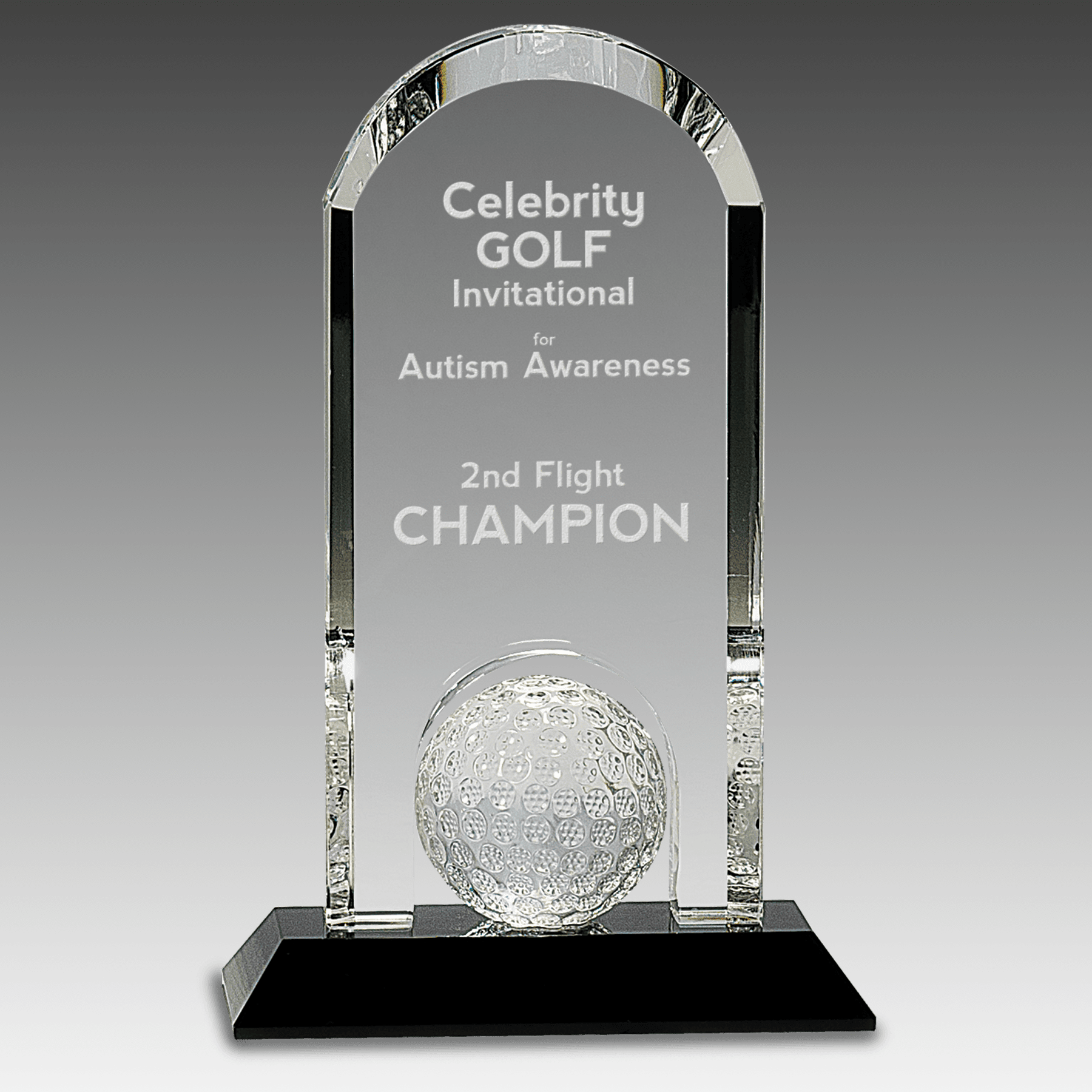 9" Clear Crystal Dome w/Inset Golf Ball on Black Base