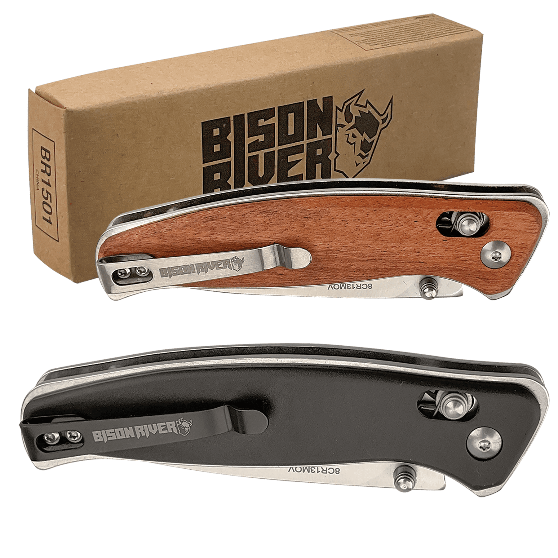 Bison River 4.5" Black Button Lock Folding Knife with Clip