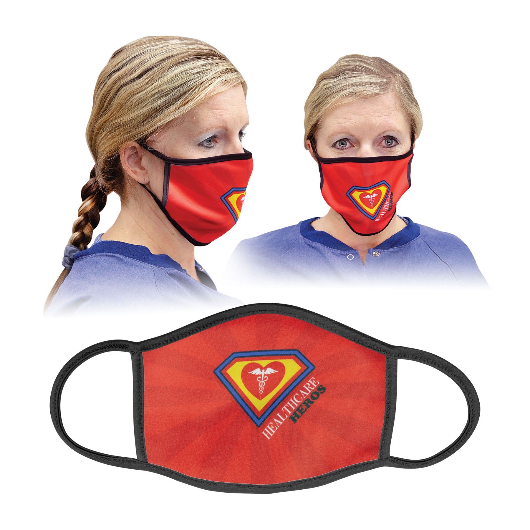 Large Sublimatable Face Mask With Black Trim & Ear Loops