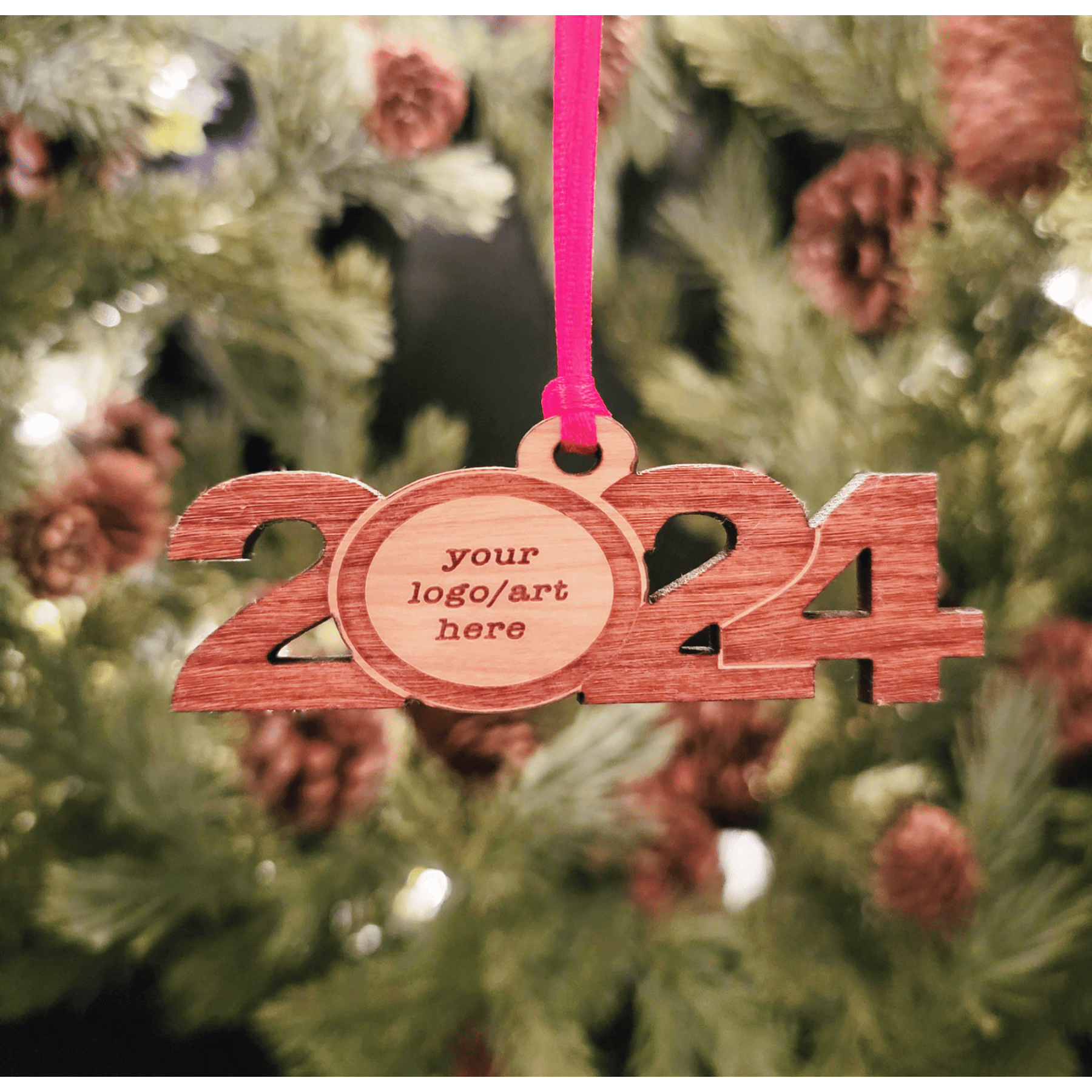 Custom Engraved Hardwood Horizontal 2024 Ornament - OW08