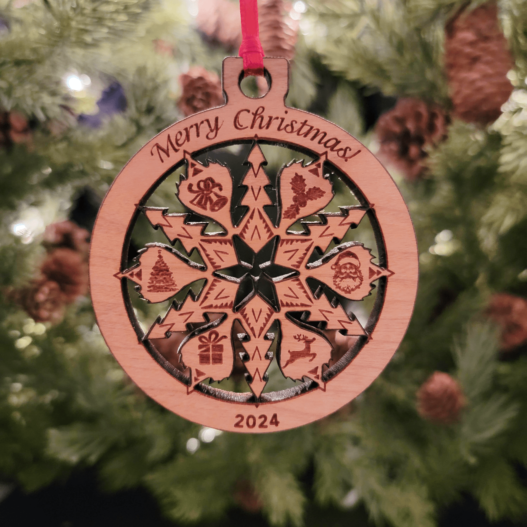 Custom Engraved Hardwood Graphic Snowflake Ornament - OW15
