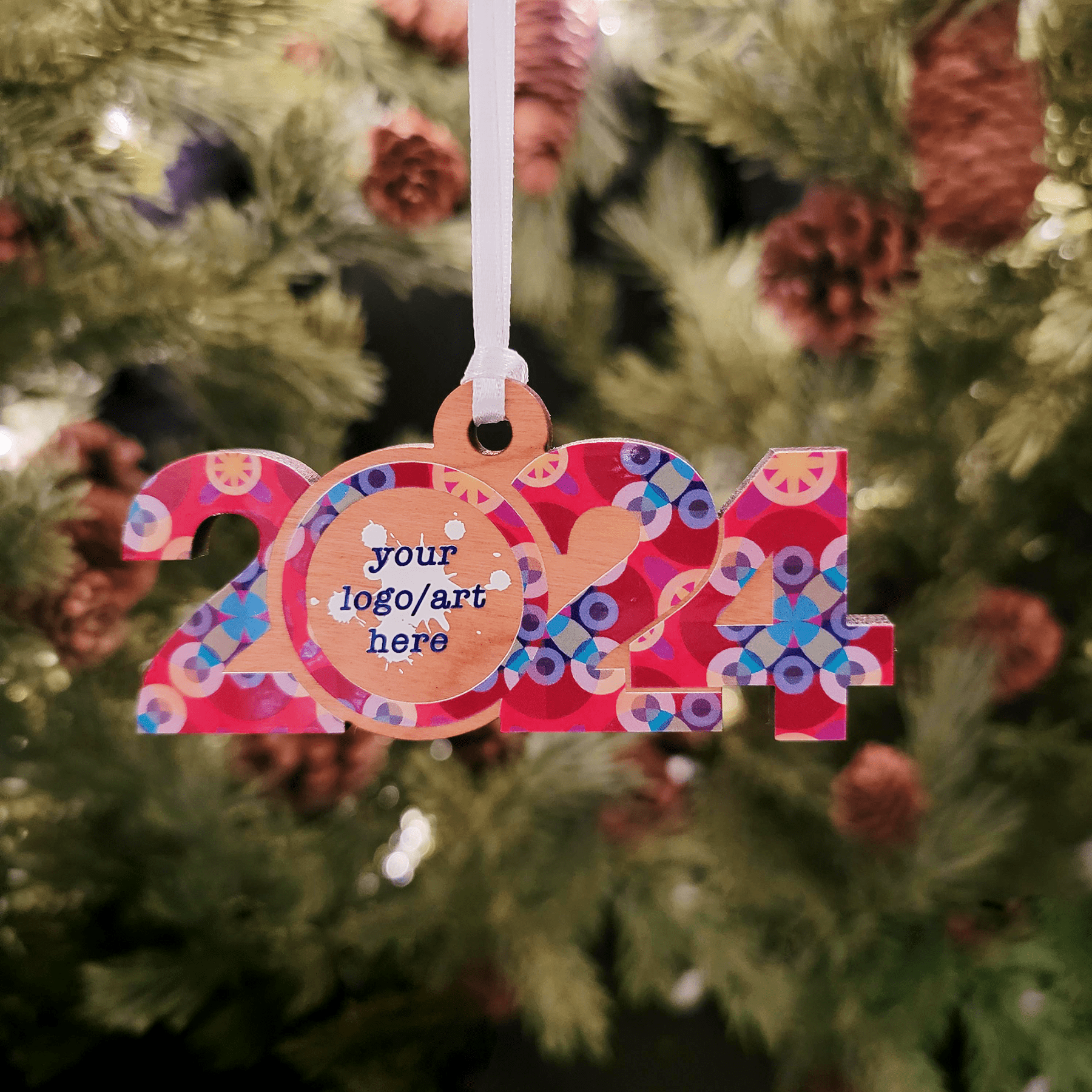 Custom Printed Hardwood Horizontal 2024 Ornament - OW21