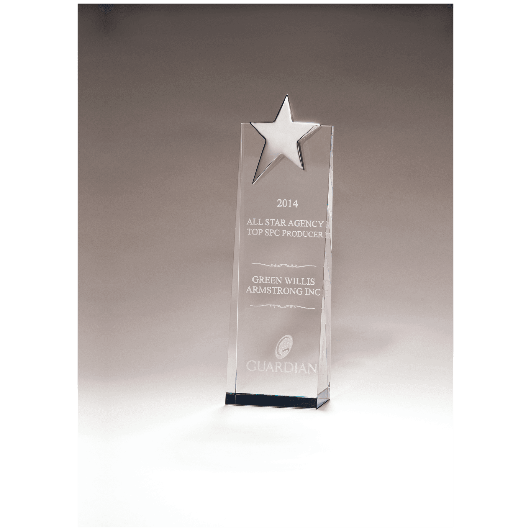 2.75" x 9" Crystal Trophy with Silver Star, Prism-3ffect