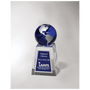 Crystal Trophy with Blue Globe and Blue/Silver Plate