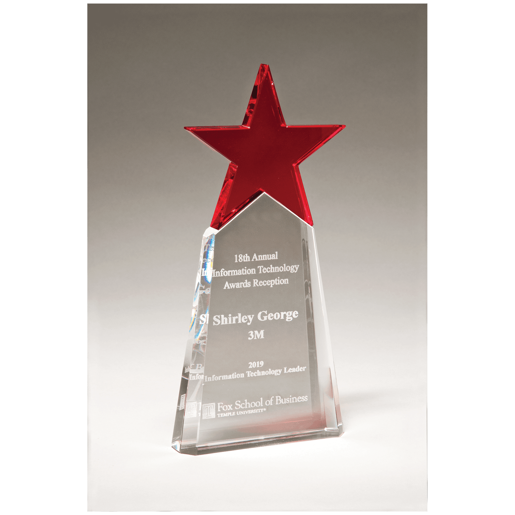 4.1" x 9.1" x 1.1" (Bottom) Red Crystal Star on Clear Base