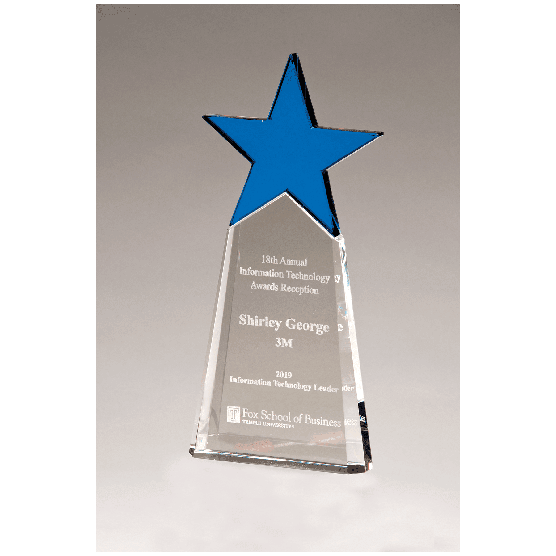 4.1" x 9.1" x 1.1" (Bottom) Blue Crystal Star on Clear Base