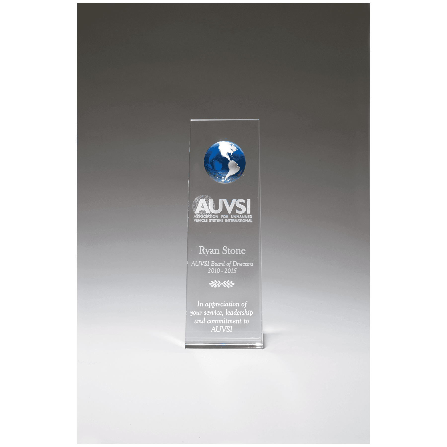 2.75" x 8" x 1.5" Crystal Trophy with Blue Globe