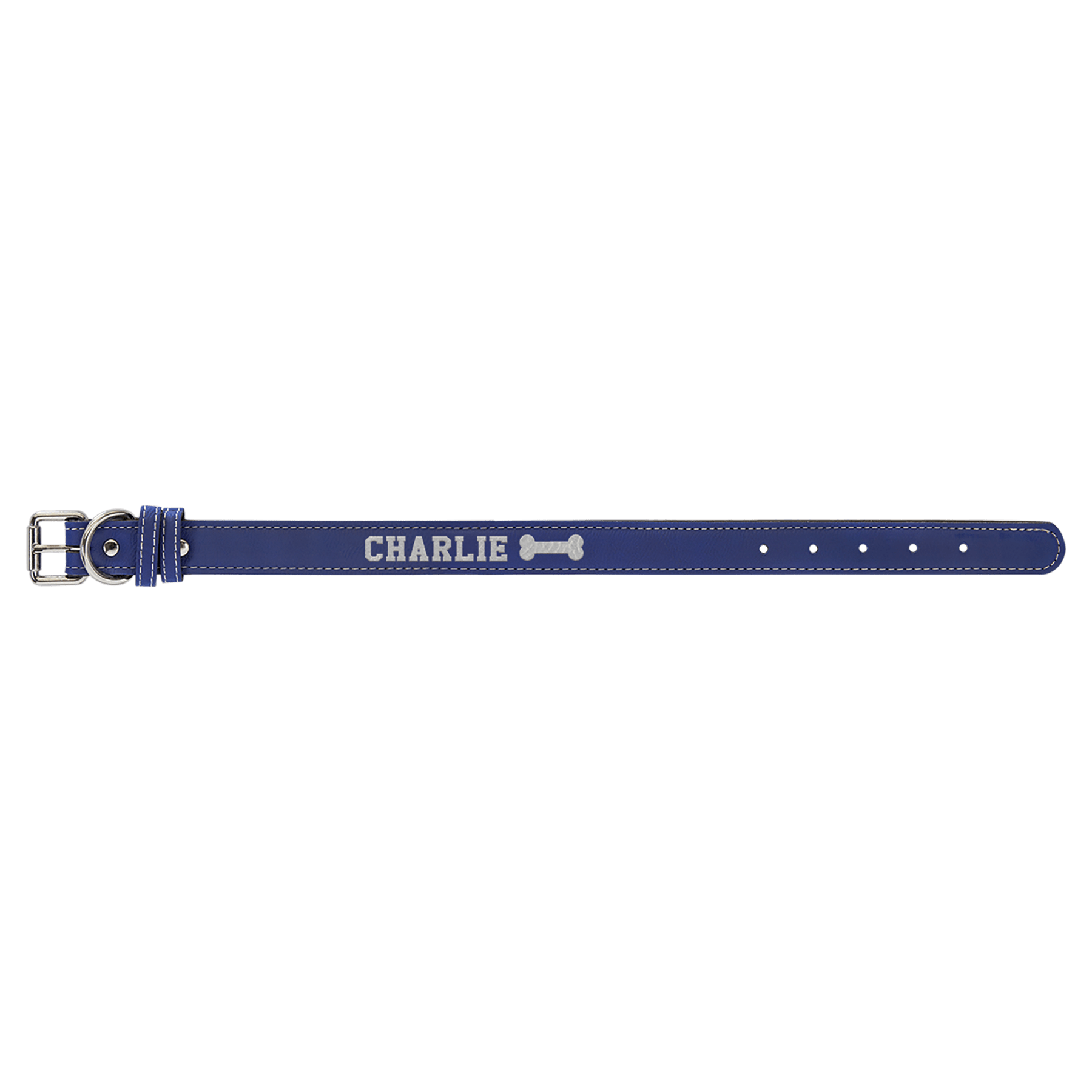 Small 15" x.75" Blue/Silver Leatherette Dog Collar