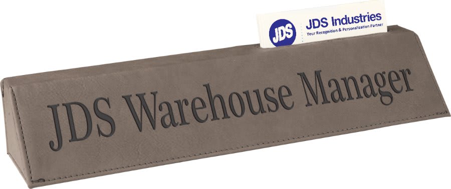 10.5" Gray Leatherette Desk Wedge with Business Card Holder
