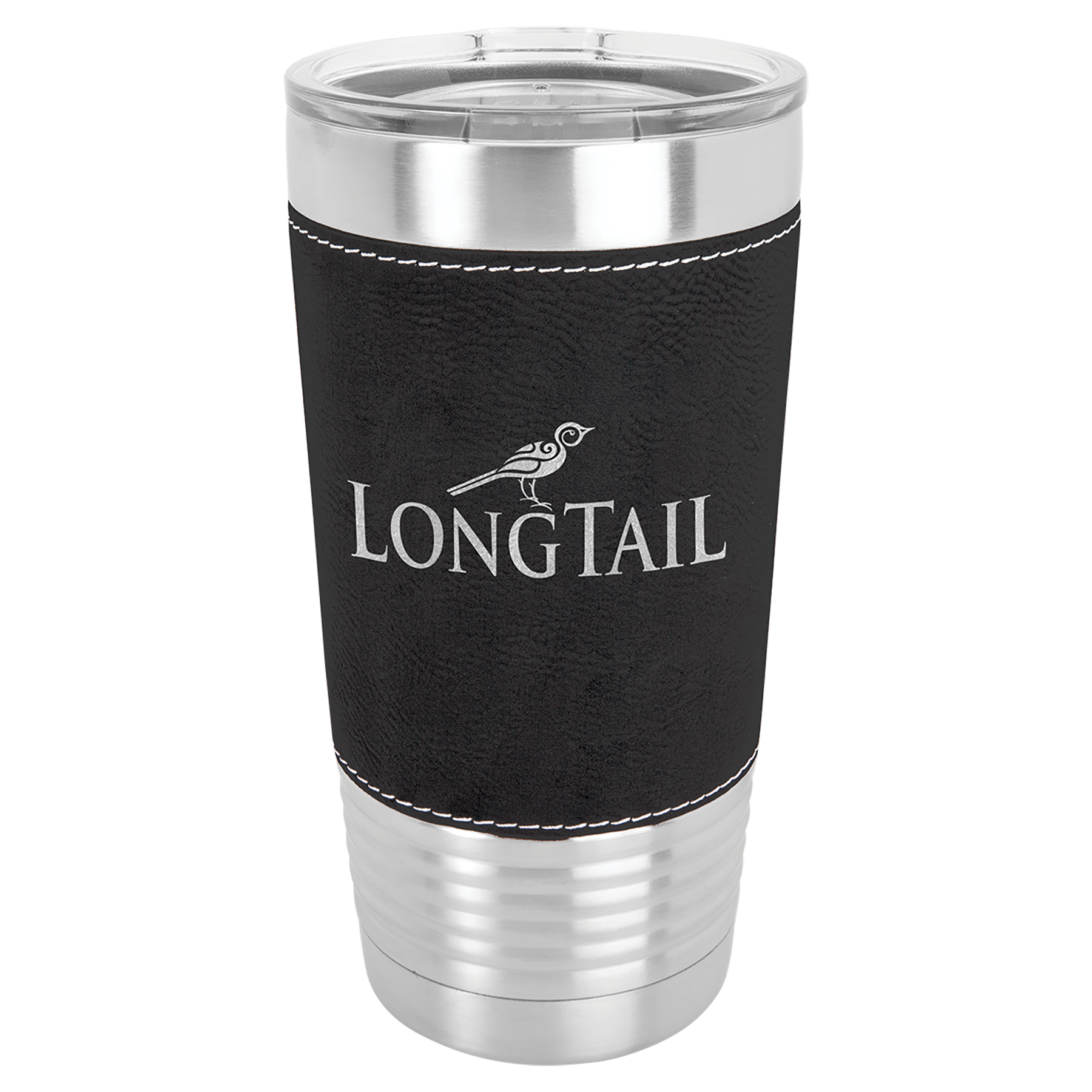 PC  20 oz. Black/Silver Laserable Leatherette Tumbler