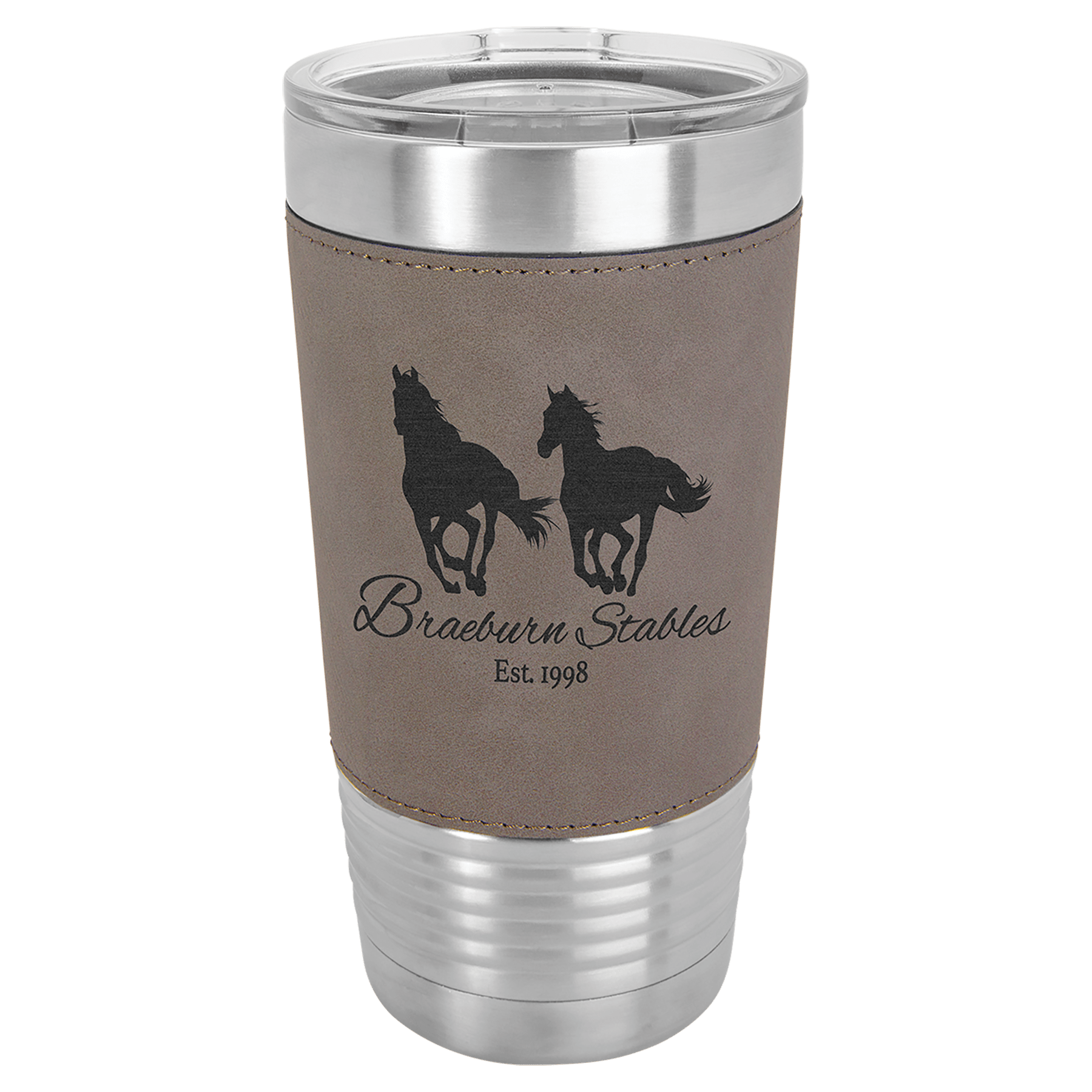 Polar Camel 20 oz. Gray Leatherette Tumbler with Clear Lid