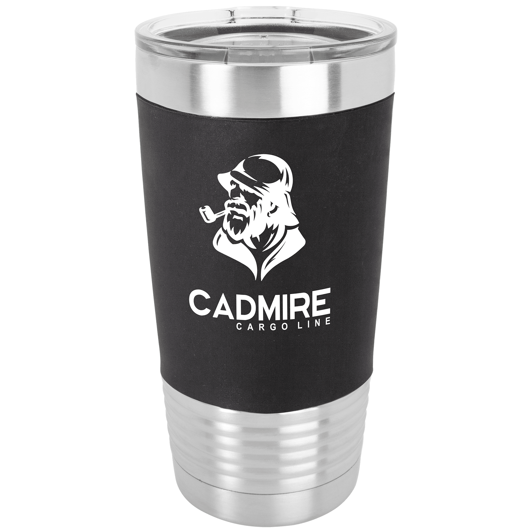 PC 20 oz. Black/White Tumbler w/ Silicone Grip & Clear Lid