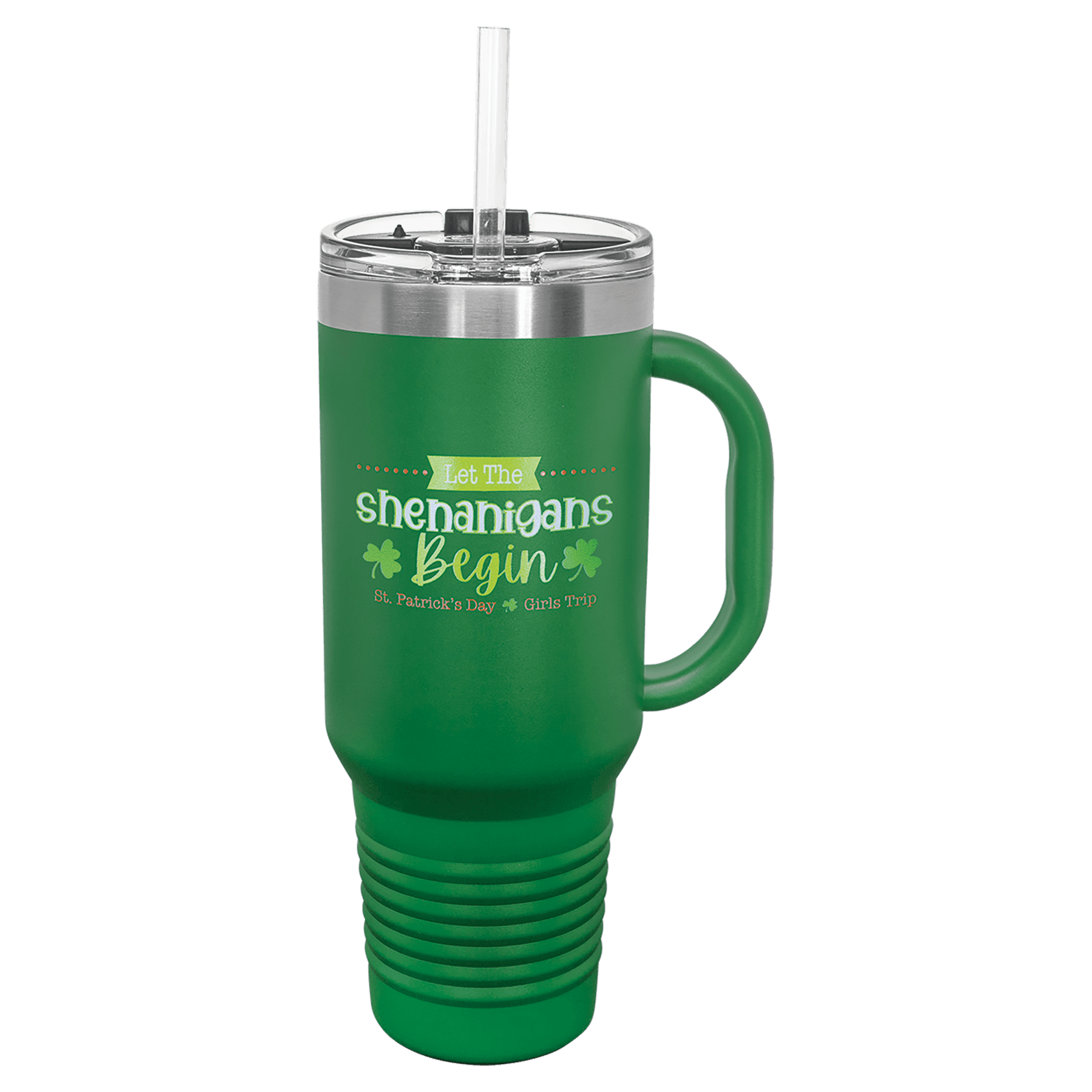 Polar Camel 40 oz. Green Travel Mug w/Handle, Straw Included