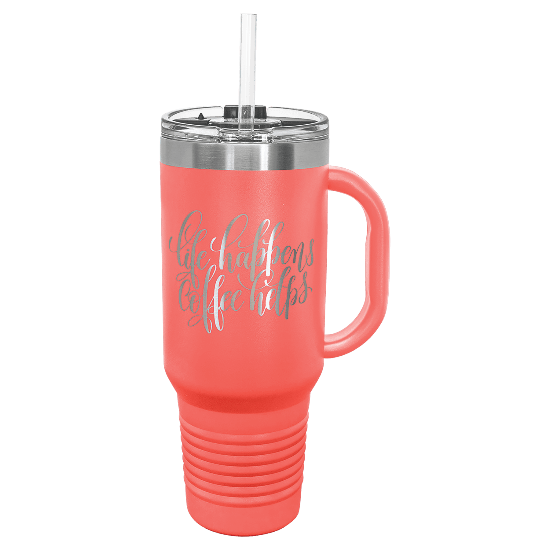 Polar Camel 40 oz. Coral Travel Mug w/Handle, Straw Included