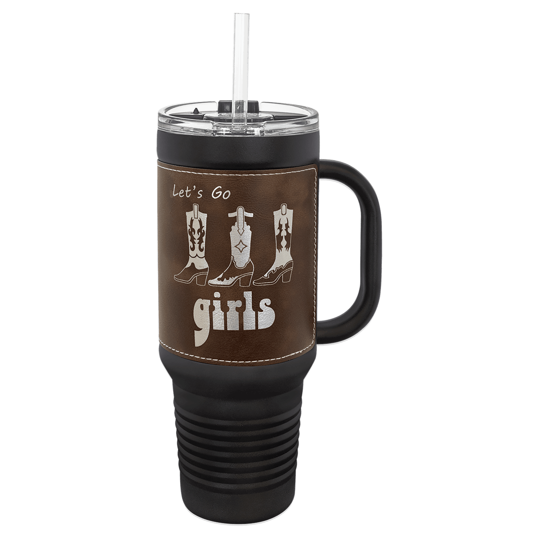 PC  40 oz. Black w/Rustic/Silver Leatherette Travel Mug