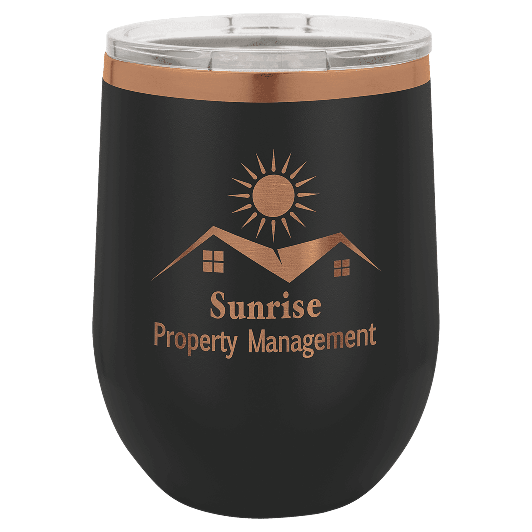 PC  12 oz. Black/Rose Gold ION-Plated Stemless Wine Tumbler