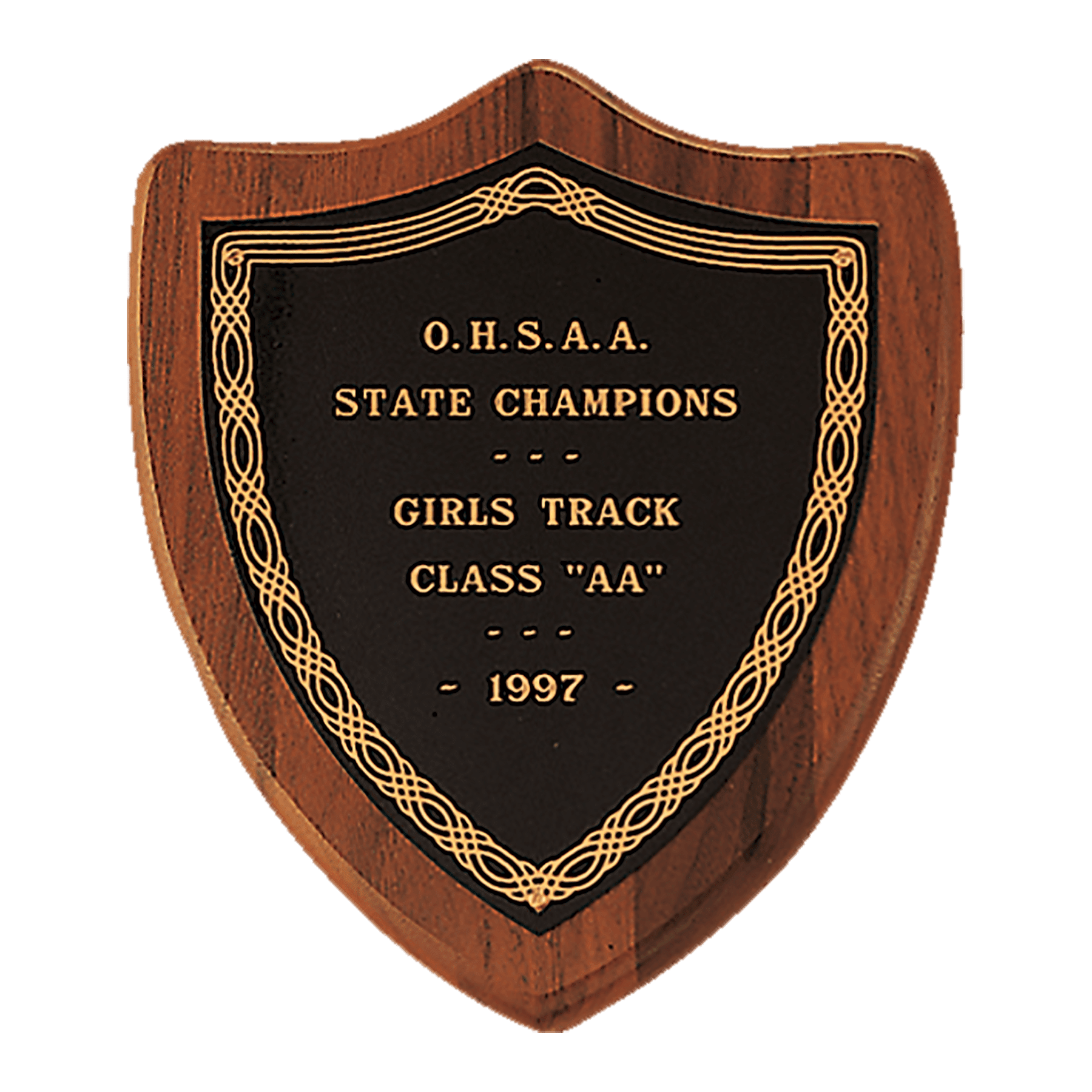 Black Gold Border Shield on American Walnut Shield Plaque