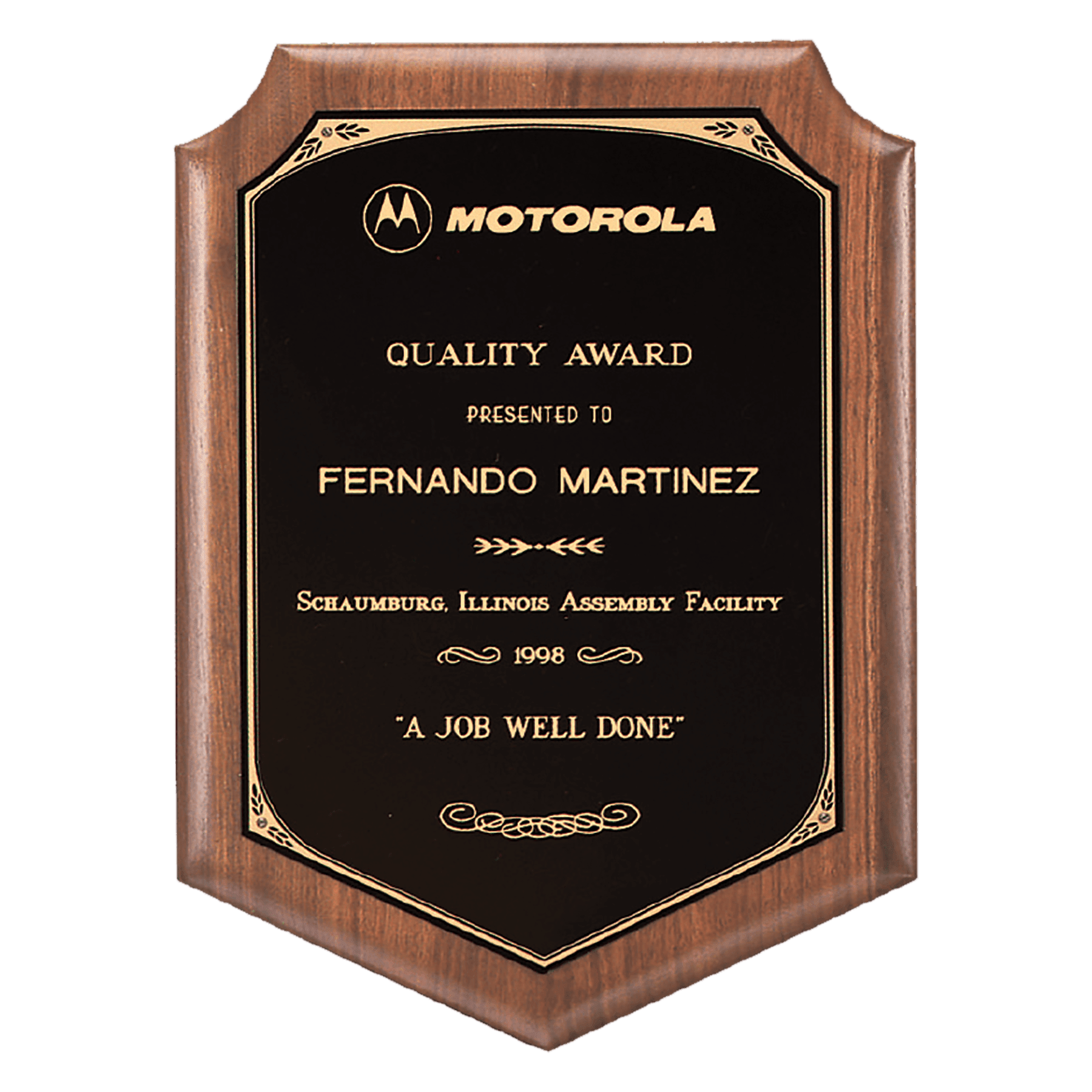 American Walnut Curved Corner Plaque with Brass Plate - PWW42