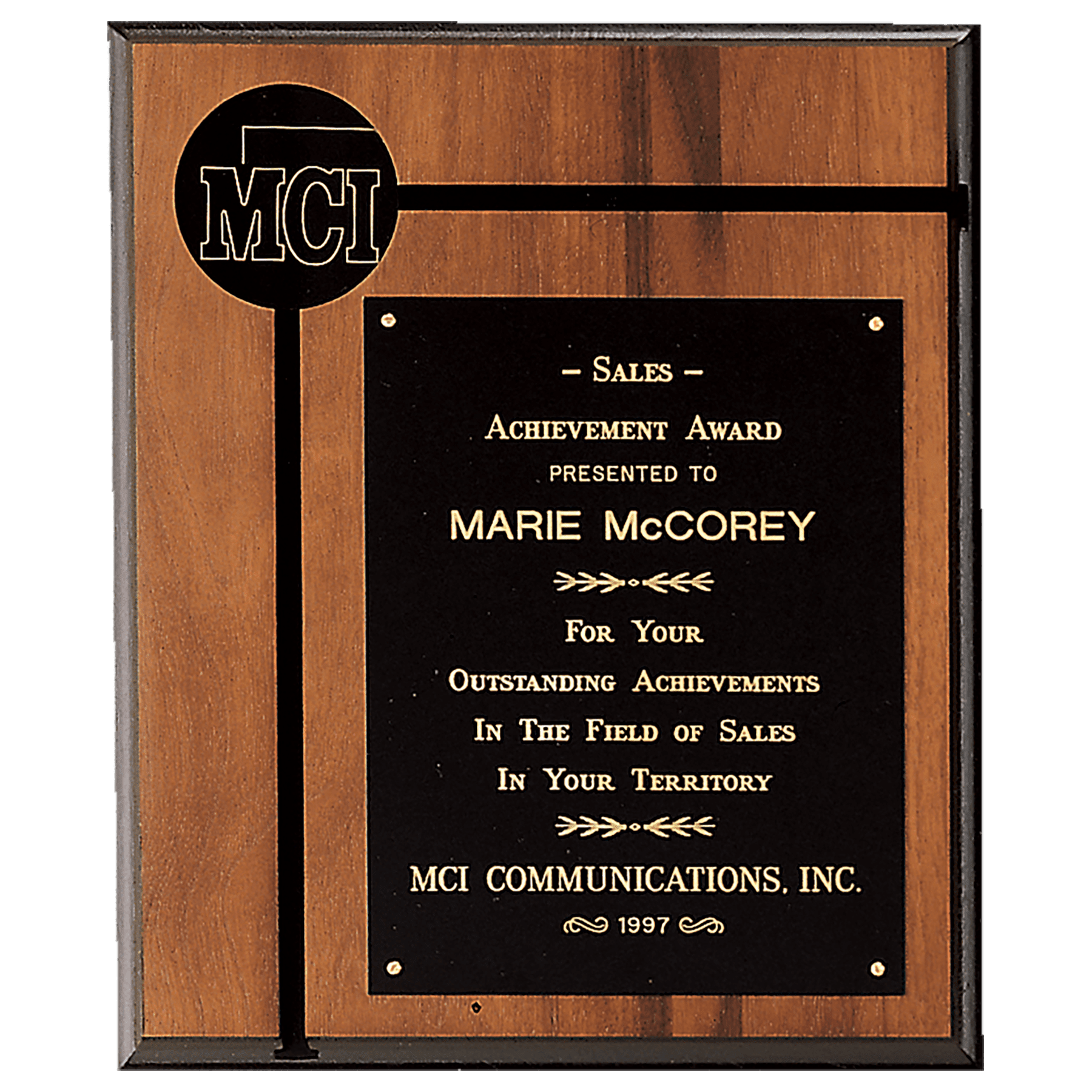 American Walnut Plaque w/Black Brass Plate and 2.5" Disc
