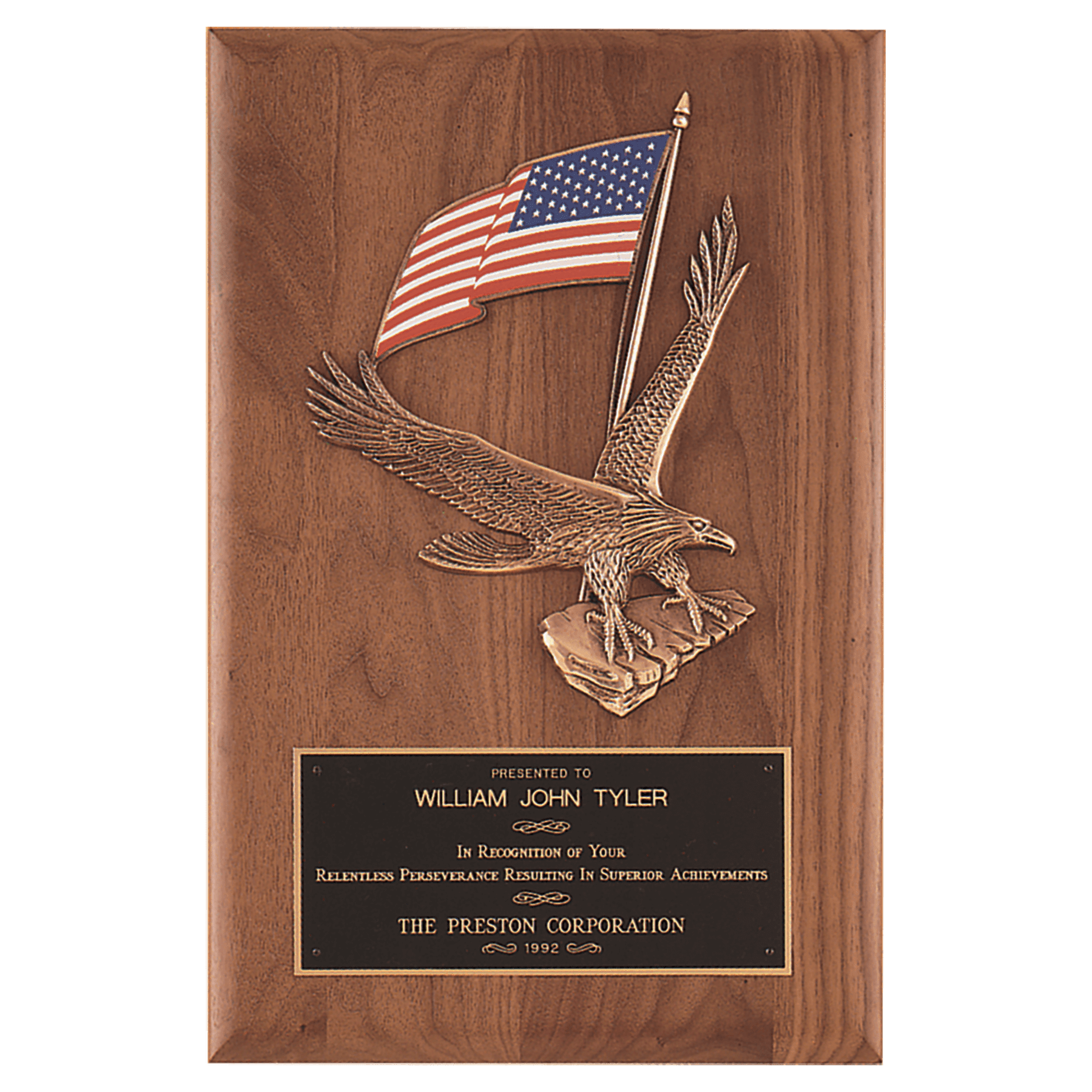 Solid American Walnut Plaque w/Eagle & Flag Relief
