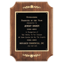 American Walnut Scalloped Corner Plaque w/Gold Scrolls