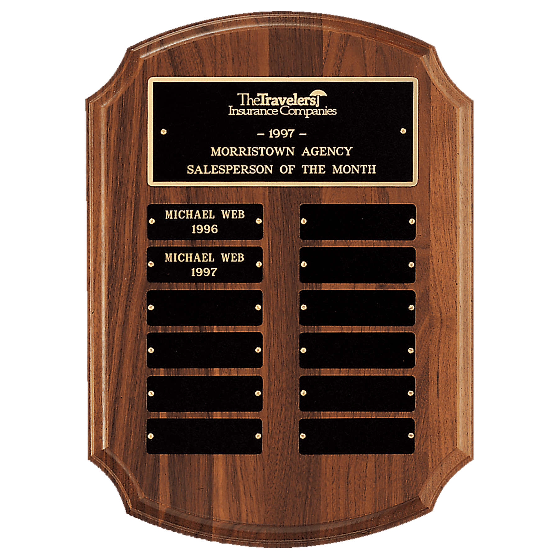 American Walnut Curved Corner Perpetual Plaque - PP42