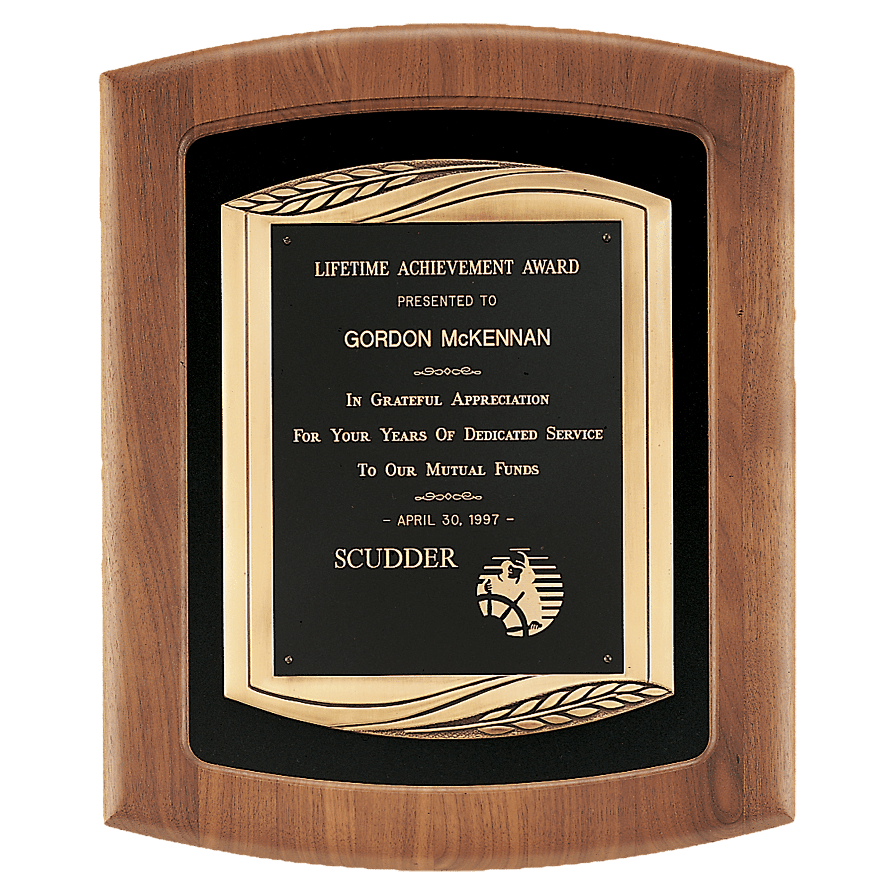 American Walnut Plaque w/Black Velour Background & Frame